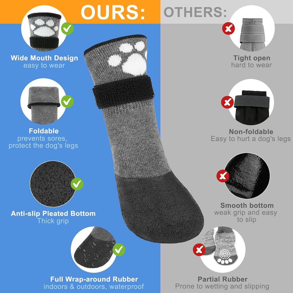 Dog wearing Beautyzoo protective paw socks outdoors