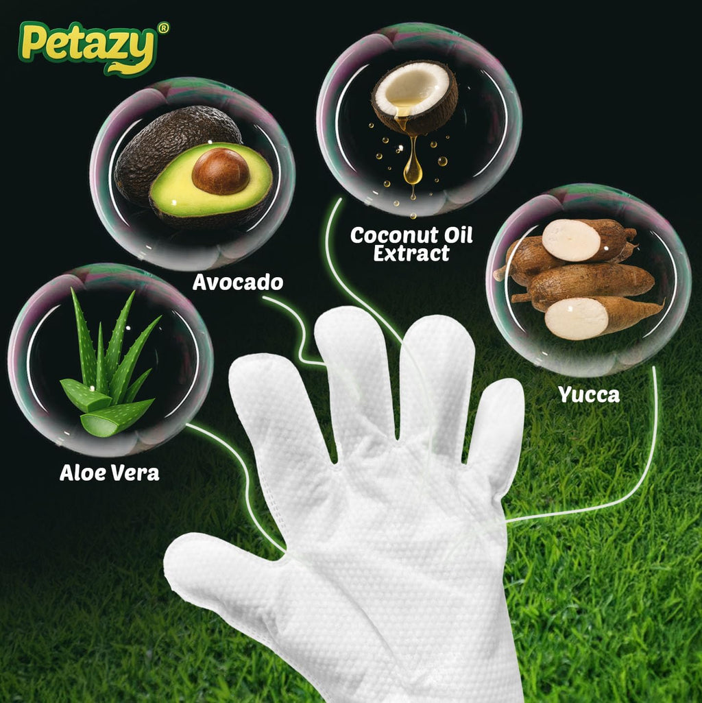 No rinse dog and cat cleaning glove being used to wipe muddy paws