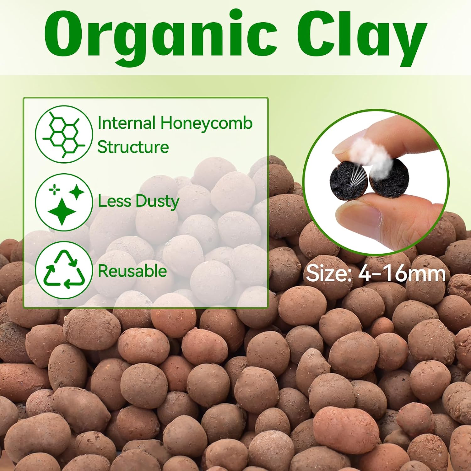 Close up view of porous lightweight leca hydro balls for bioactive terrarium drainage layer.