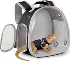 Bearded Dragon Carrier Backpack with Two Security Printing Harness with Leash Sets, Reptile Lizard Travel Bag to Carry and Transport Small Animal Kitten Bunny Guinea Pig to Vet(Brown, PU Leather) - Image 10