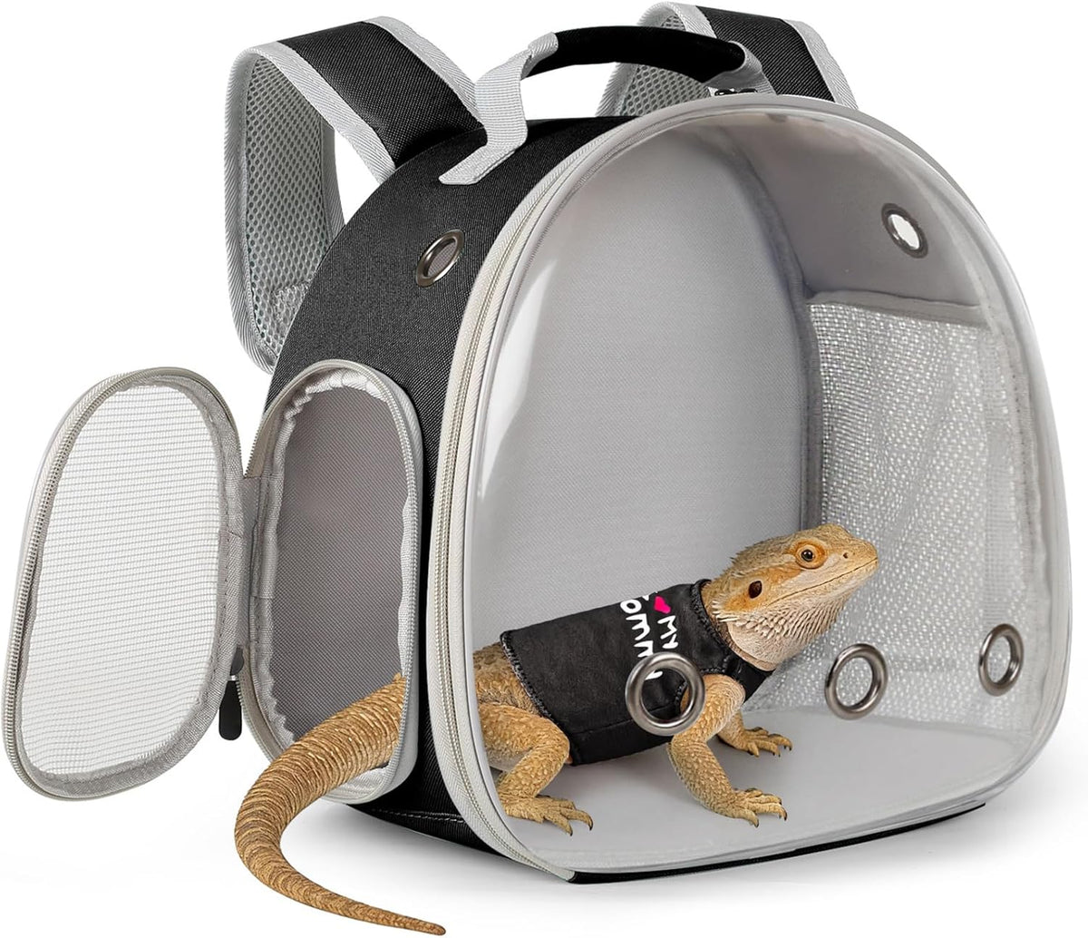 Bearded Dragon Carrier Backpack with Two Security Printing Harness with Leash Sets, Reptile Lizard Travel Bag to Carry and Transport Small Animal Kitten Bunny Guinea Pig to Vet(Brown, PU Leather) - Image 10