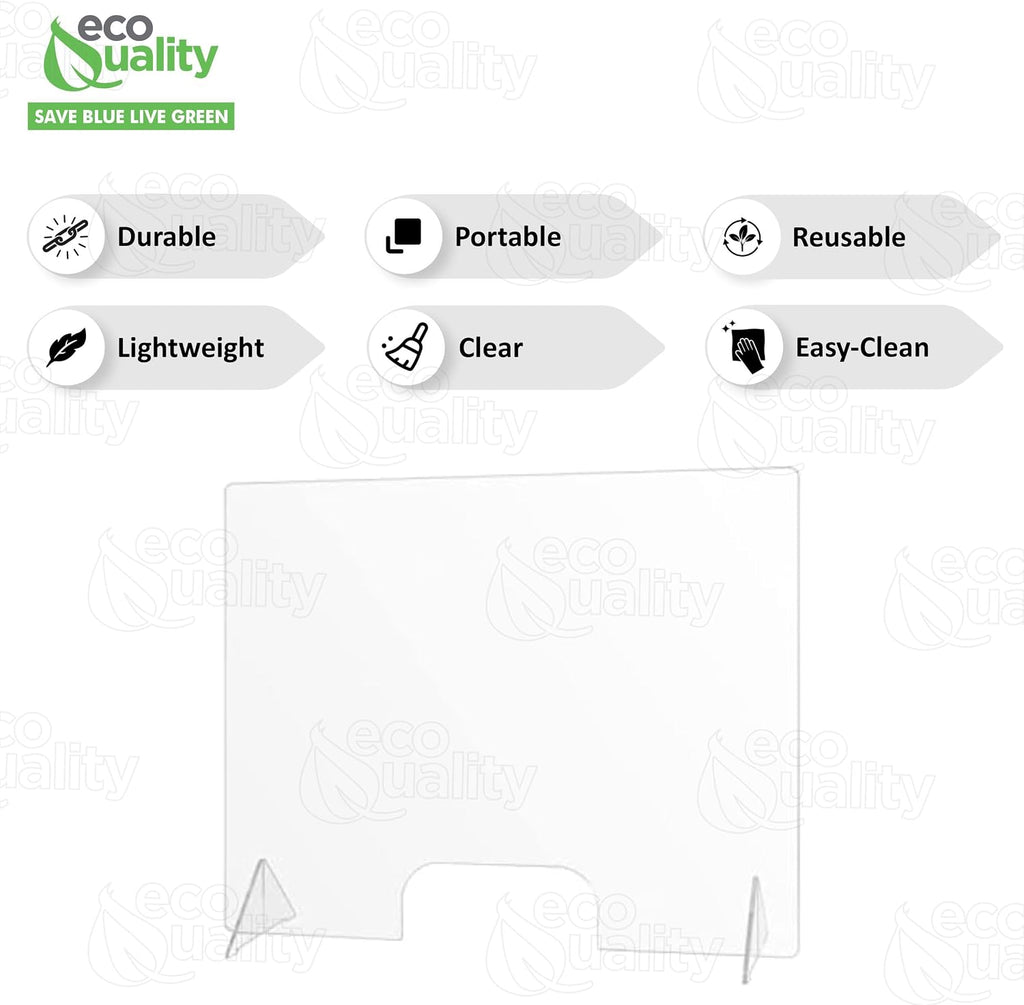 EcoQuality Inc transparent plexiglass barrier with pass through window for safe cashier checkouts