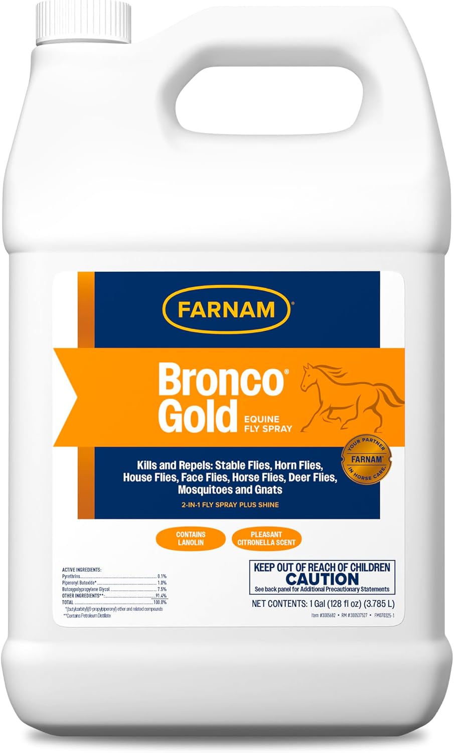 Farnam Bronco Gold horse fly spray front view gallon bottle