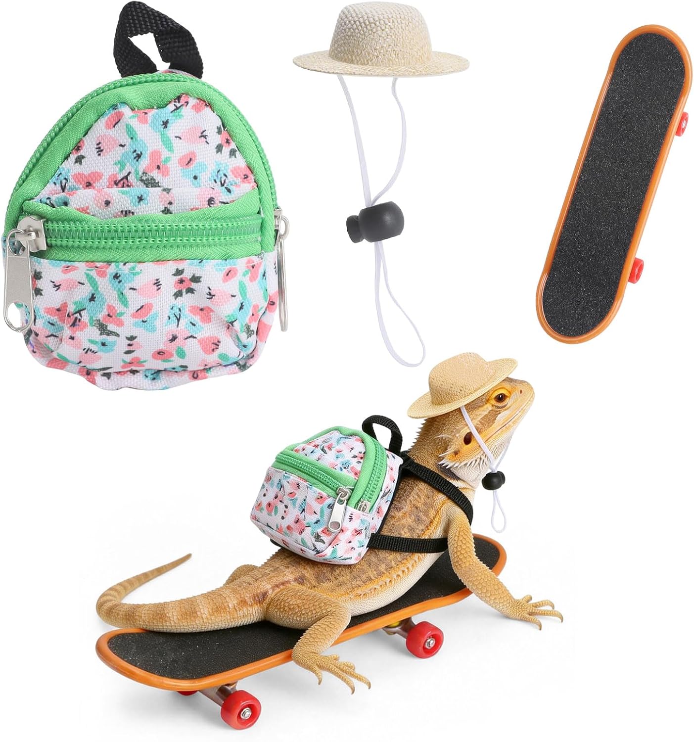Bearded Dragon Clothes Lizard Toy - Mini hat,Skateboard,Backpack Gifts for Reptiles Pet - Cute Bearded Dragon Costume Accessories for Lizard Iguana Reptiles Small Animals (Rose Red) - Image 12