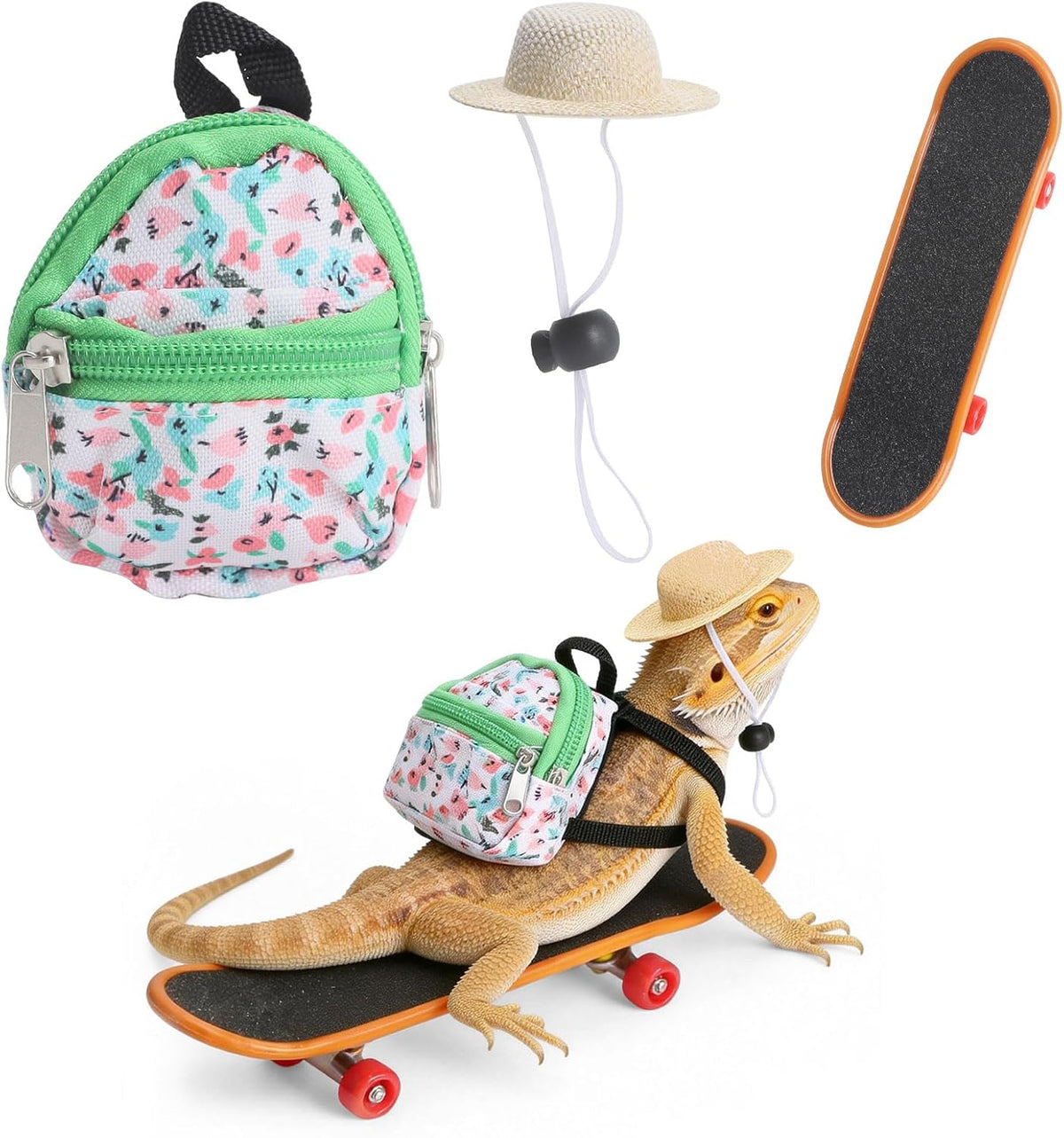 Bearded Dragon Clothes Lizard Toy - Mini hat,Skateboard,Backpack Gifts for Reptiles Pet - Cute Bearded Dragon Costume Accessories for Lizard Iguana Reptiles Small Animals (Rose Red) - Image 12