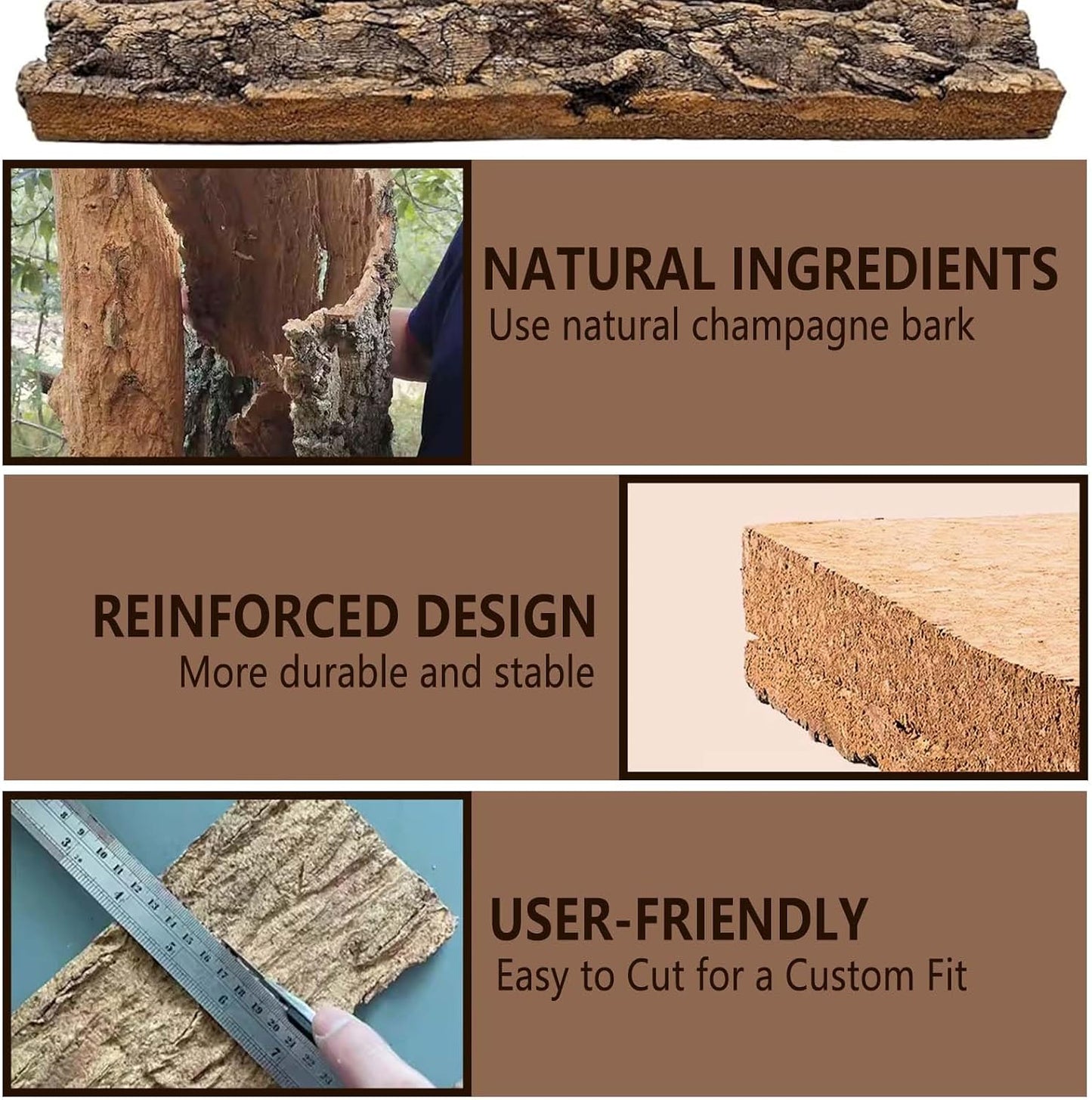 Textured natural cork bark background being installed as a 3D vivarium wall backdrop.