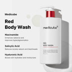 Medicube Red Body Wash pump dispenser closeup