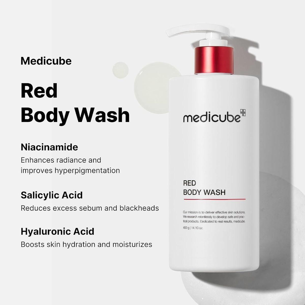 Medicube Red Body Wash pump dispenser closeup