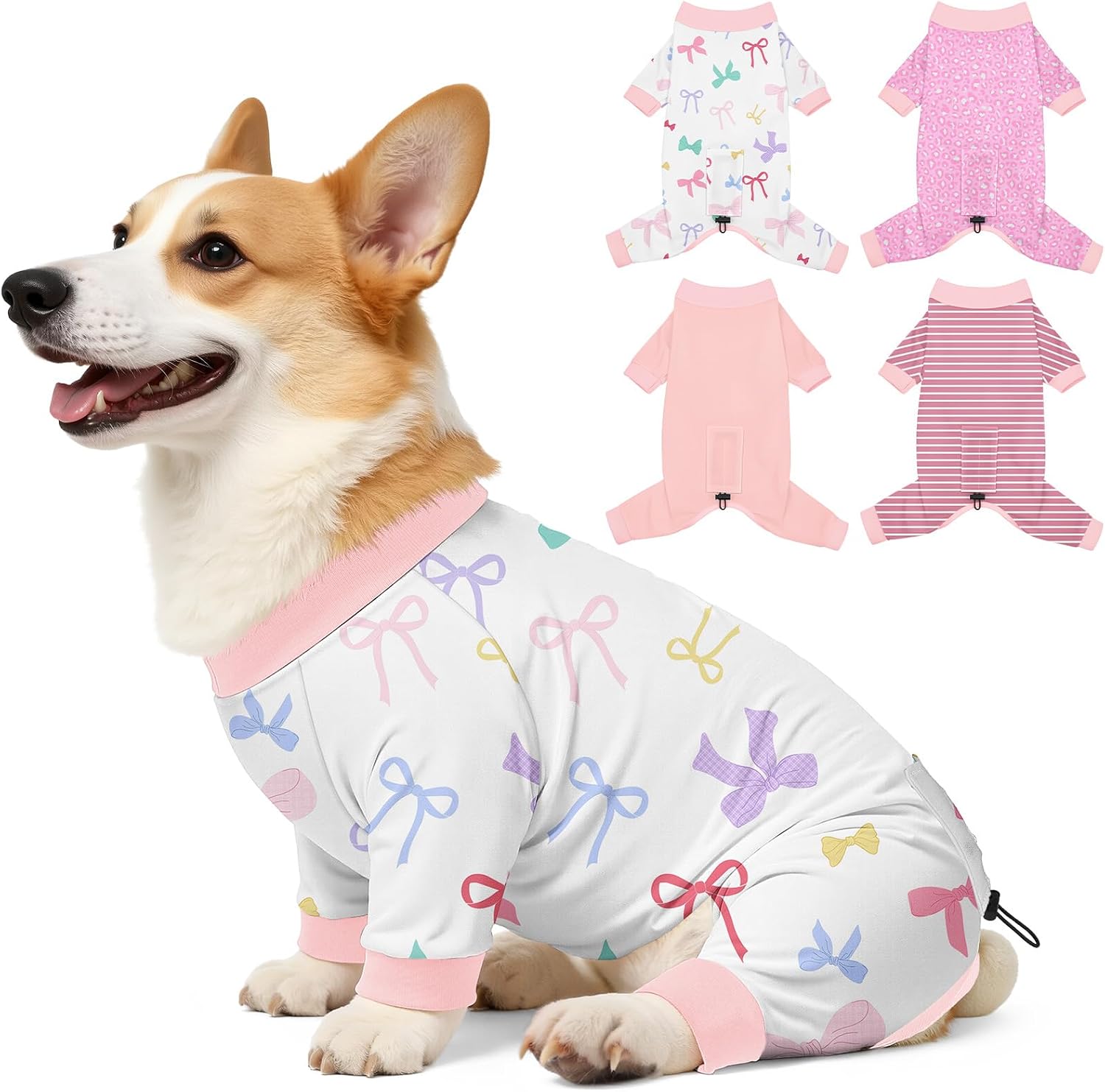 Bienbee Dog Pajamas, 4 Pack Dog Recovery Suit Shedding Suit Cute Soft Puppy Clothes Dogs Pjs Onesies Jammies Adjustable Breathable & Stretchy Clothes for Small Medium Large Dogs Girl Boy Puppy-M - Image 13