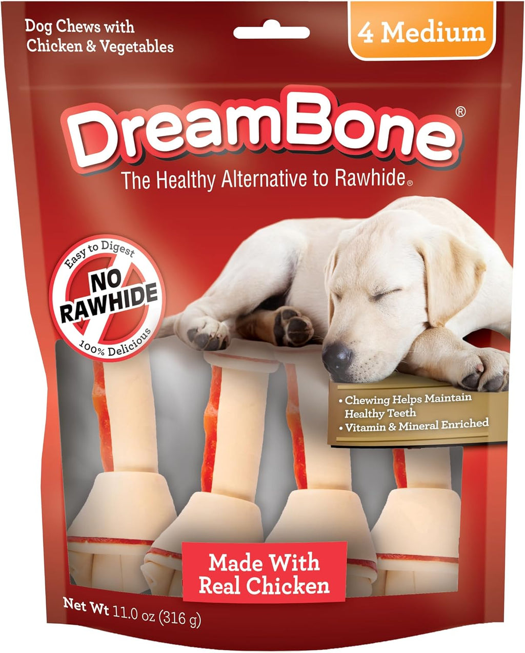 DreamBone Chicken Dog Chew Medium package front view premium rawhide free treats