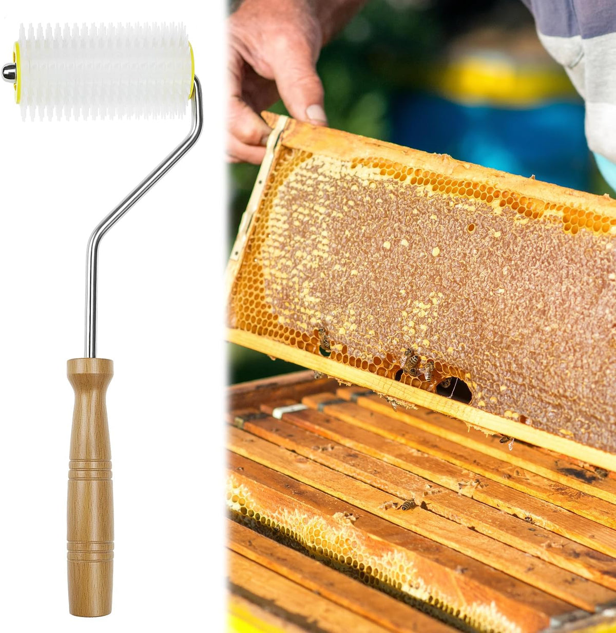 QWORK honey uncapper roller being cleaned in warm water for easy maintenance