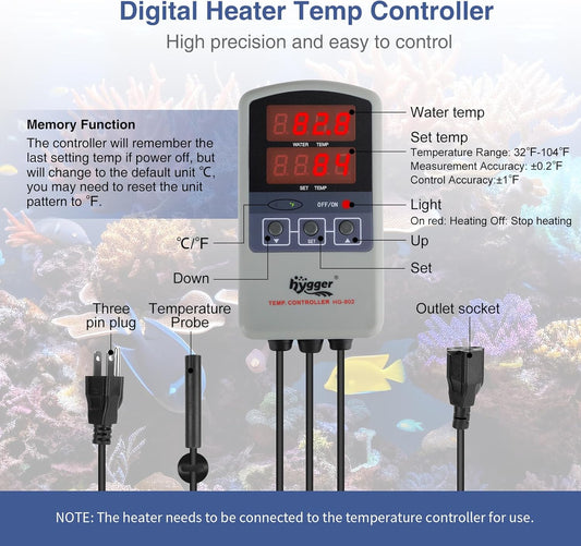 Close up of Hygger titanium heater heating element