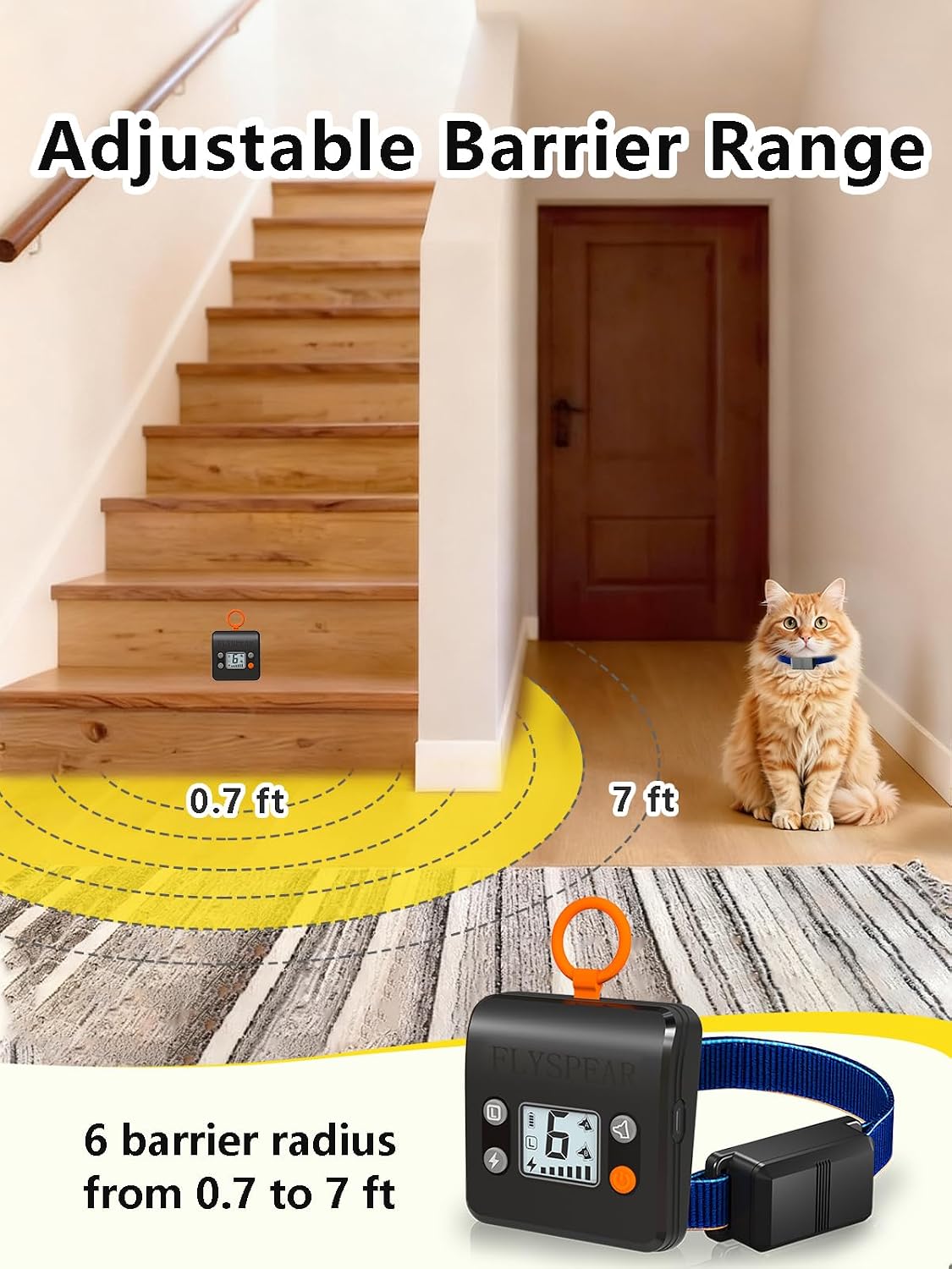 Adjustable pet boundary collar for cats and small dogs.