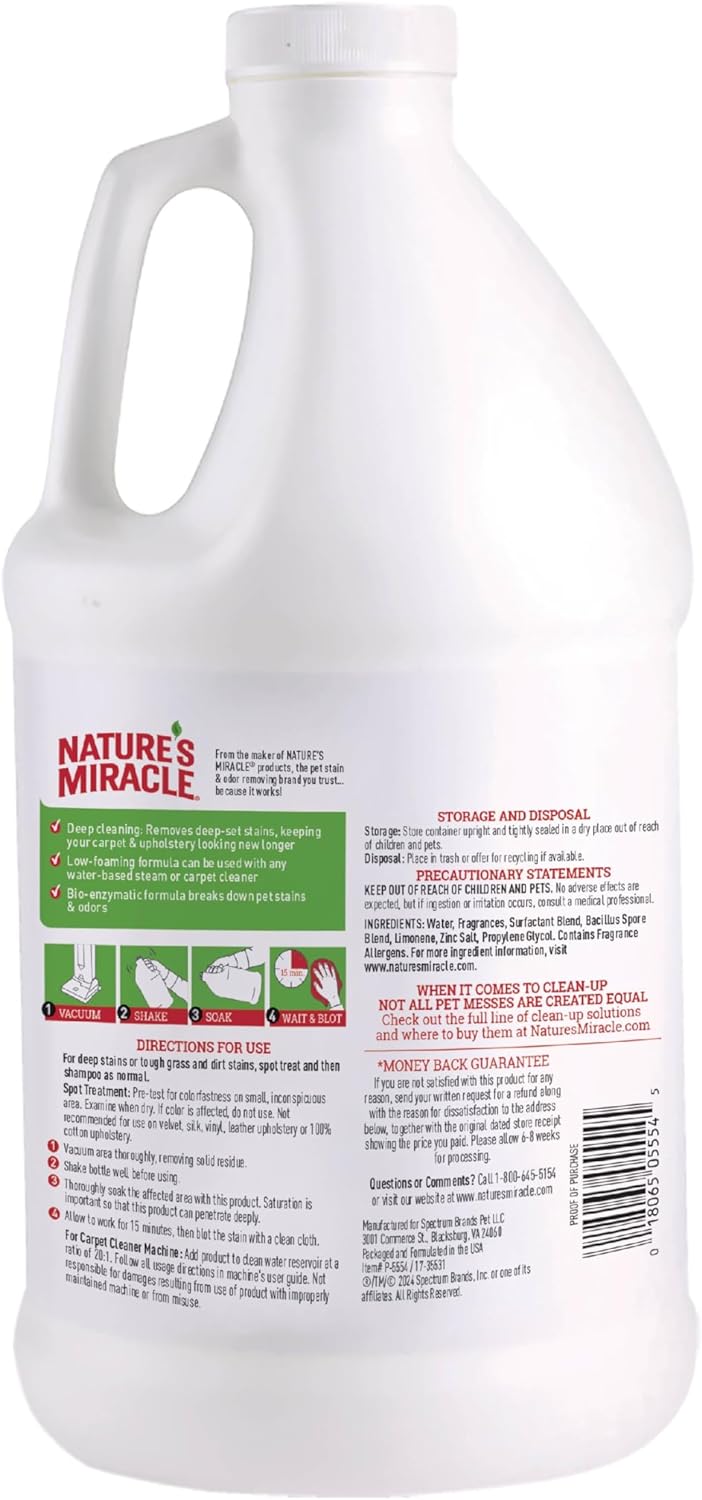 Nature's Miracle deep cleaning carpet solution bottle back label view