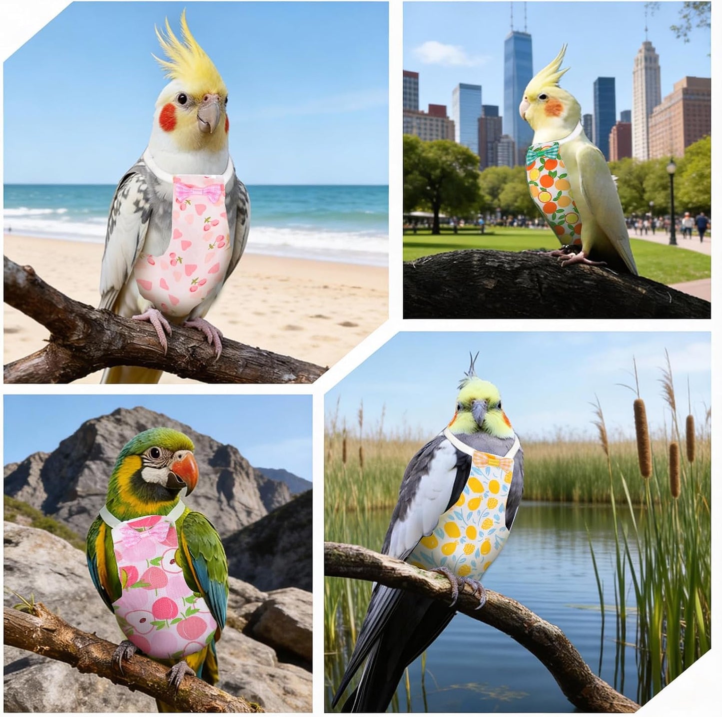 LXUEJIE bird diaper packaging layout featuring four distinct cute designs.