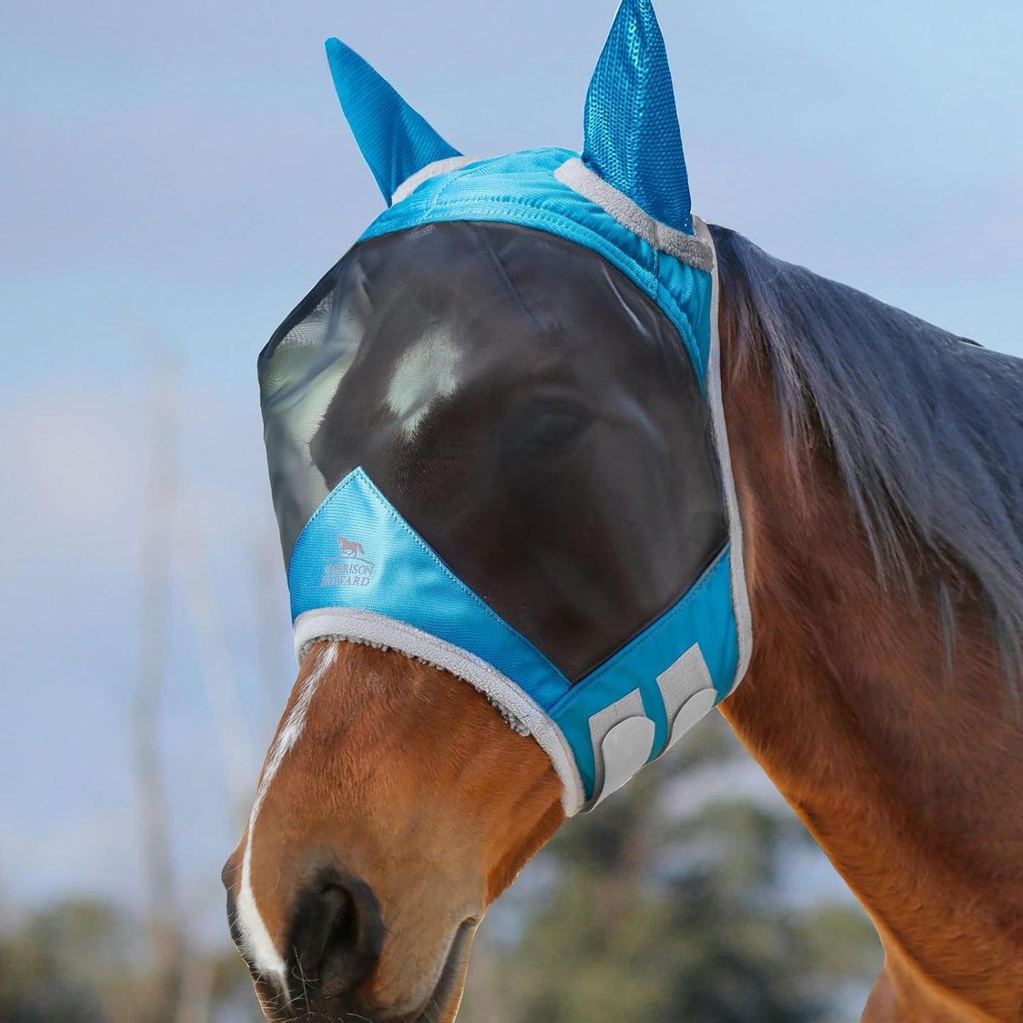 Harrison Howard CareMaster Pro Luminous Horse Fly Mask Large Eye Space Standard with Ears UV Protection for Horse Navy Full Size - Image 9