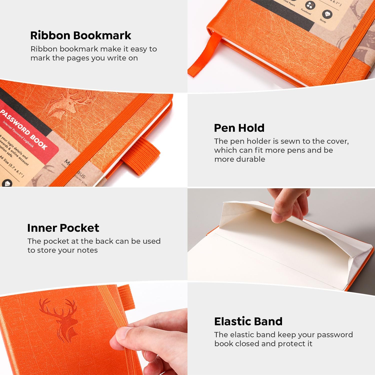 Molekaus password notebook showing open pages with alphabet index tabs for quick search