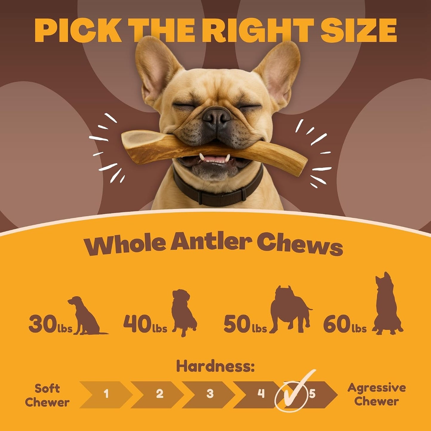 WhiteTail Naturals bulk pack deer antler horn dog treats showing natural texture high in calcium.