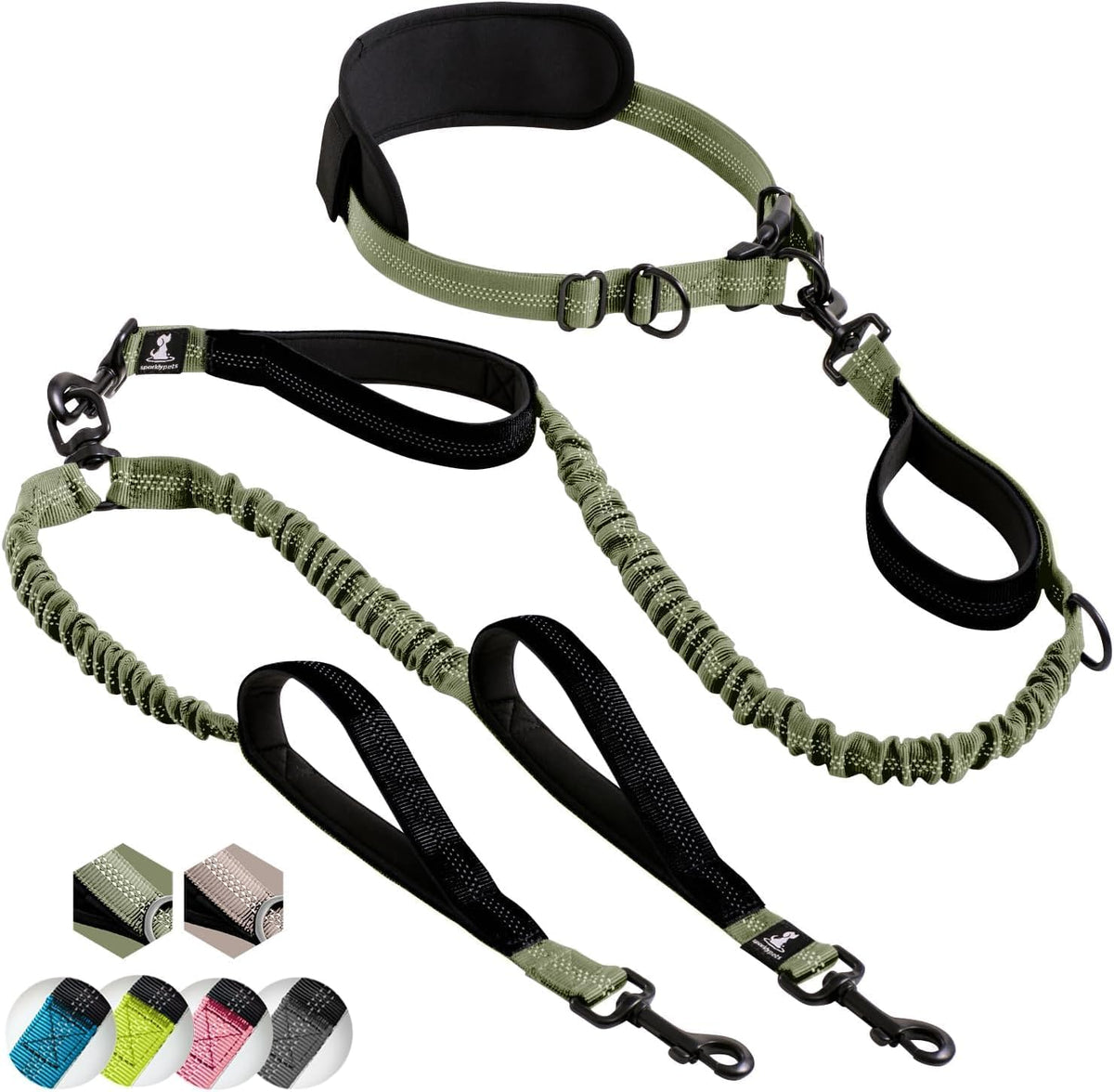 SparklyPets Hands Free Double Dog Leash - Dual Leash for Medium and Large Breeds - Lead for 2 Dogs with Padded Handles, Reflective Stitches, No Pull, Tangle Free - Image 9