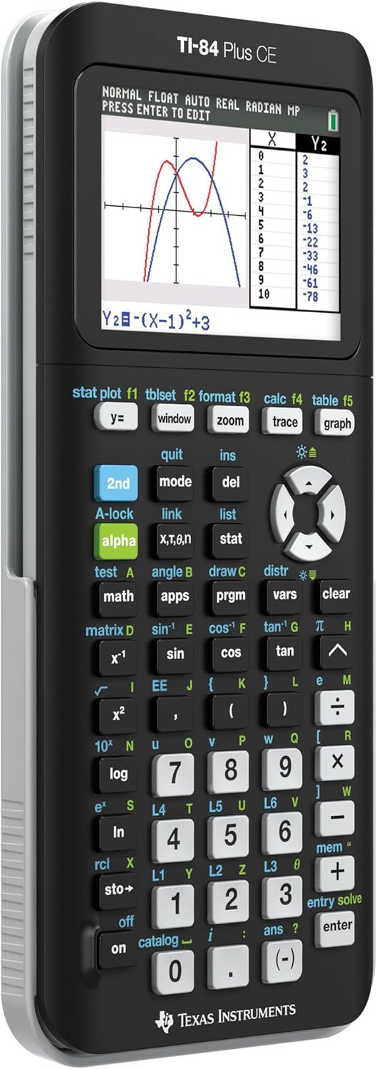 Texas Instruments TI-84 Plus CE displaying a split-screen mathematical graph and coordinate table