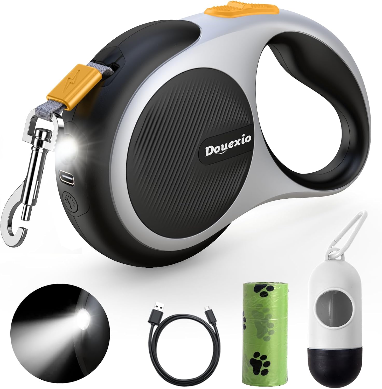 Douexio retractable dog leash with LED light side view