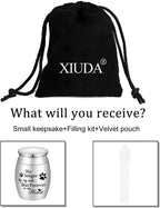 Packaged presentation of the Xiuda pet memorial keepsake urn for dog and cat ashes.