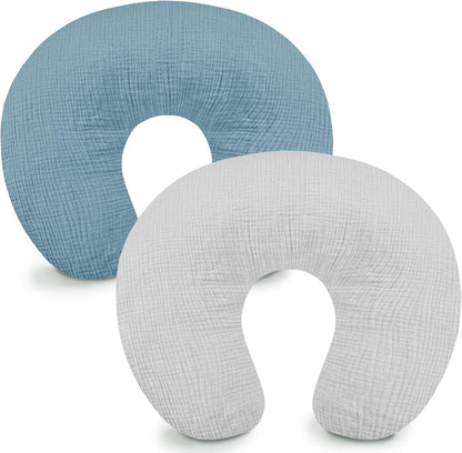Hooyax Muslin Nursing Pillow Covers front view blue grey