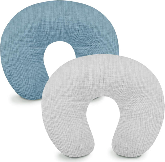 Hooyax Muslin Nursing Pillow Covers front view blue grey