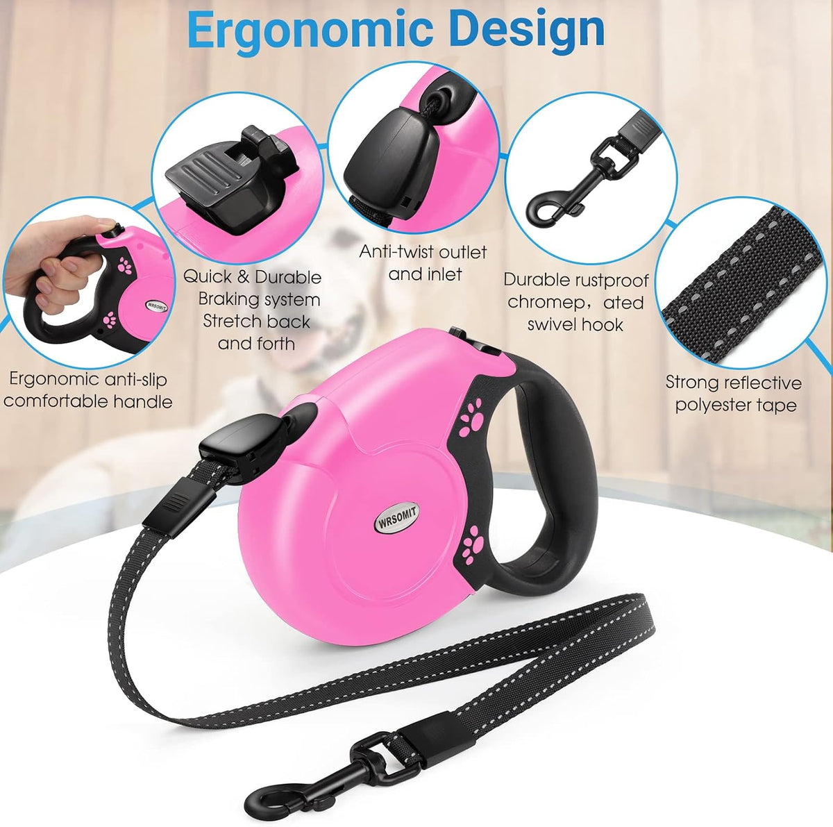 Wrsomit heavy duty pet walking leash anti-slip handle detail