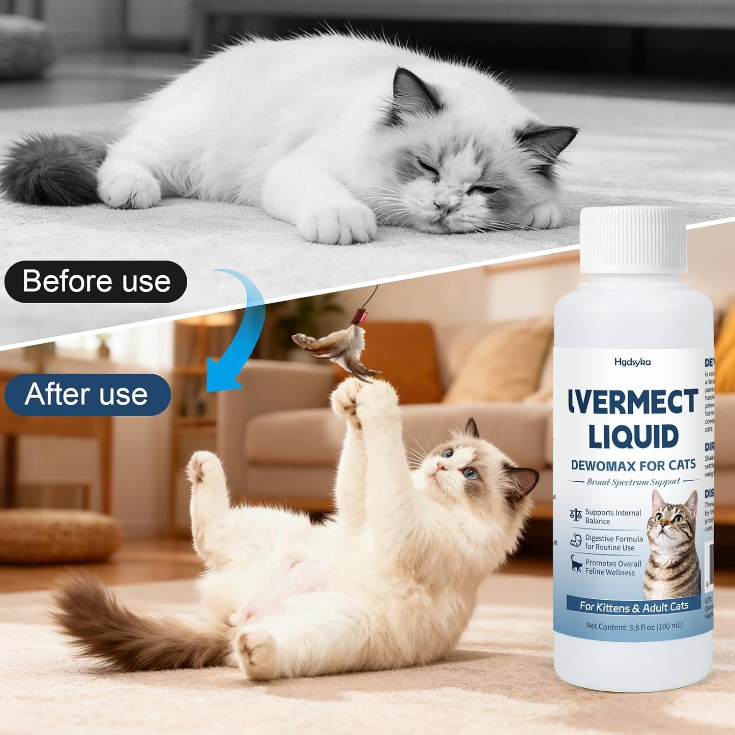 Gentle formula dewormer for kittens and adult cats liquid support