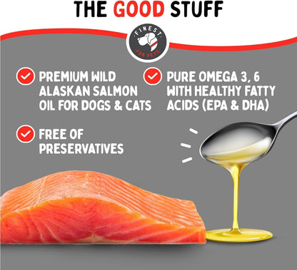 Side label view of Wild Alaskan salmon oil for dogs and cats highlighting the guaranteed analysis and EPA DHA percentages.