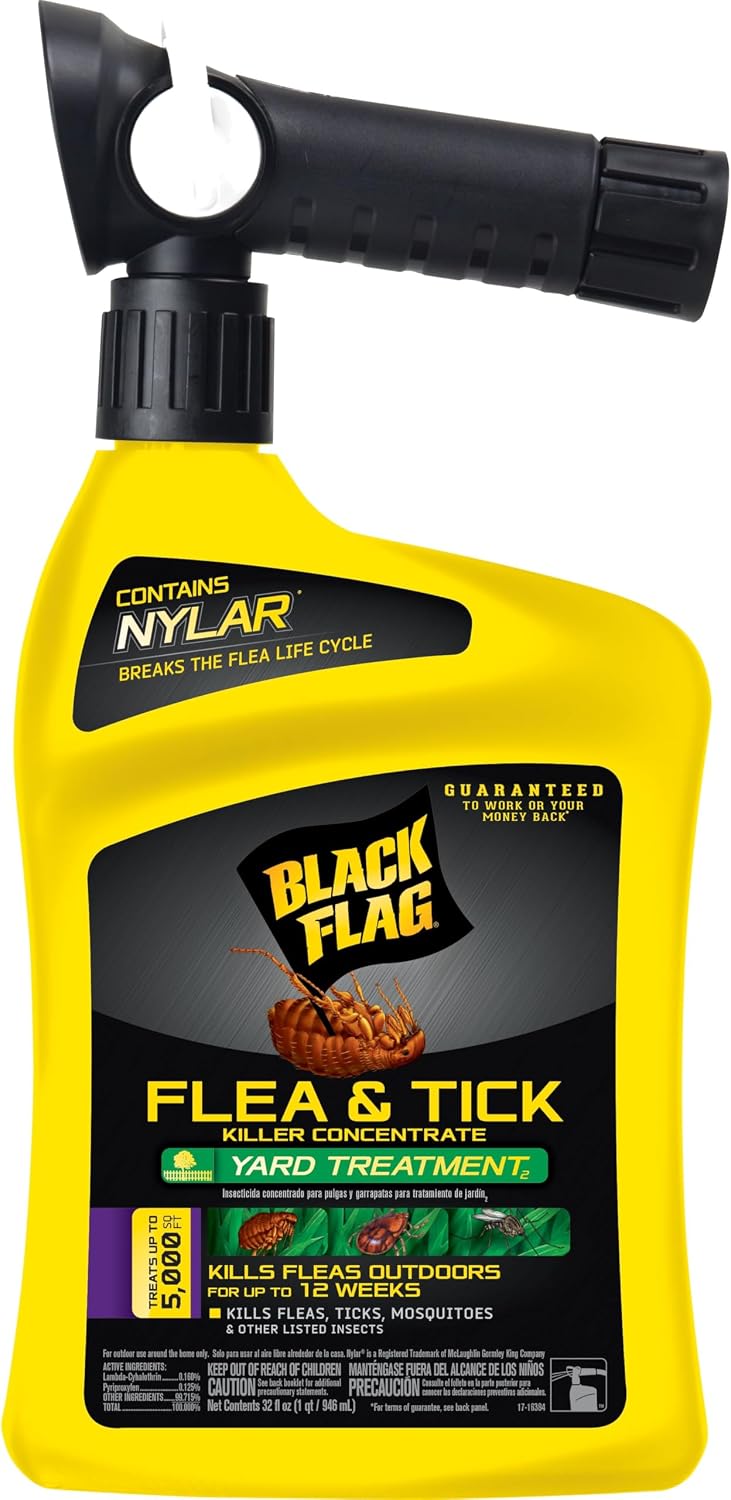Detailed product packaging of Black Flag flea and tick spray