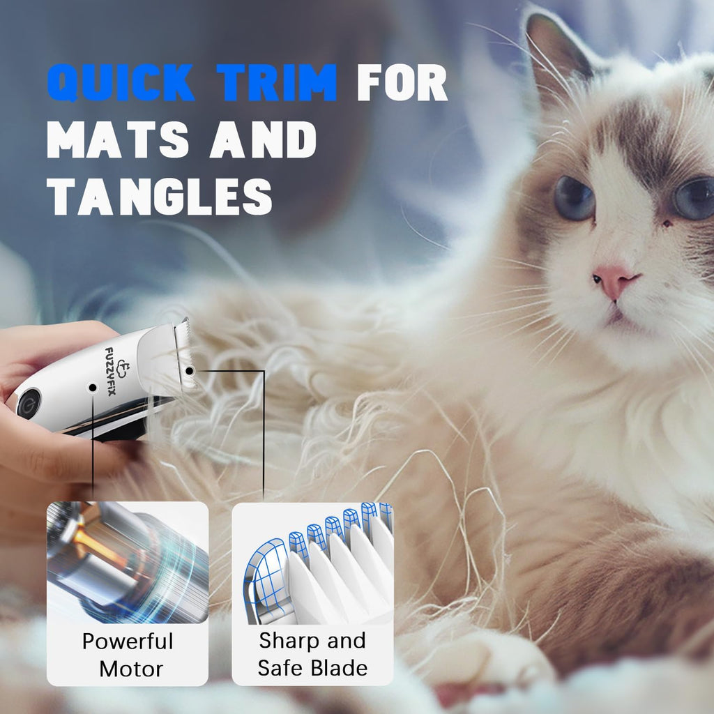 FuzzyFix professional pet trimmer showcasing the IPX7 waterproof body under running tap water.