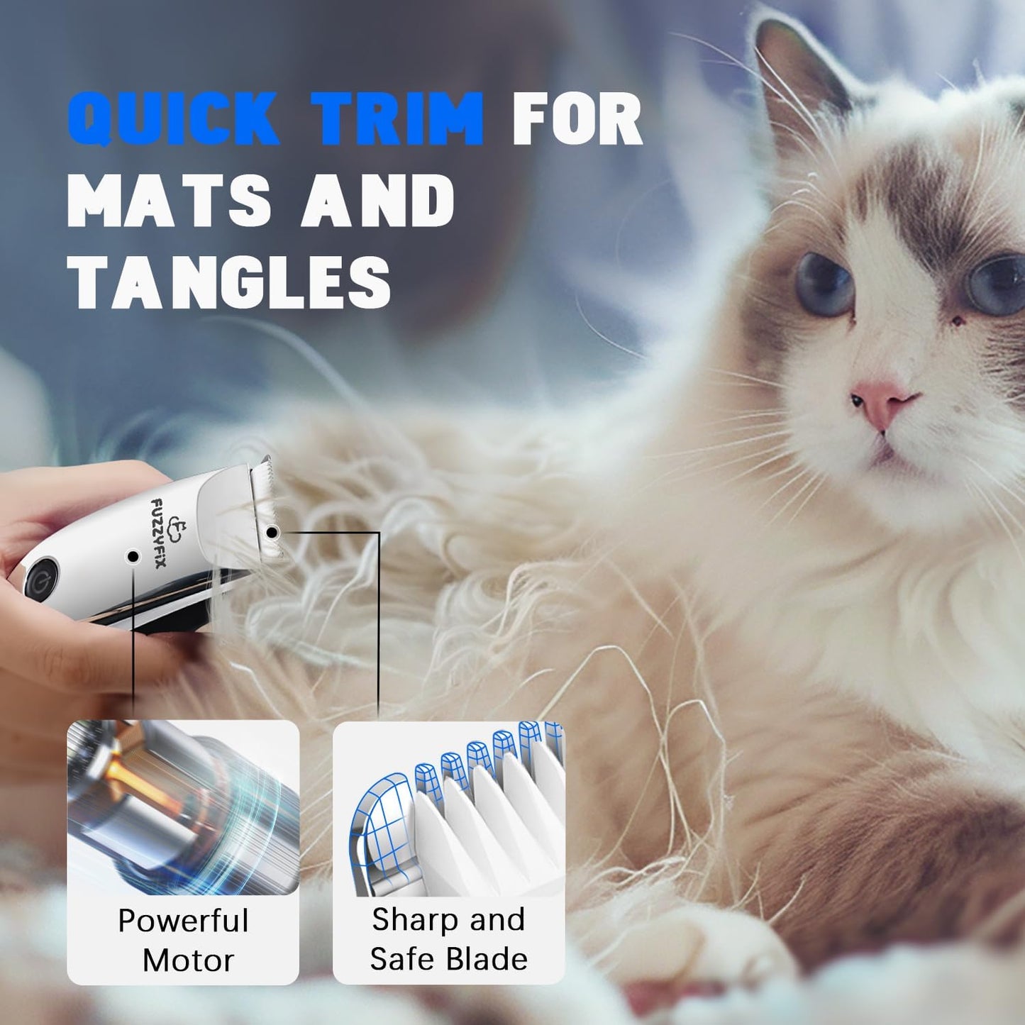 FuzzyFix professional pet trimmer showcasing the IPX7 waterproof body under running tap water.