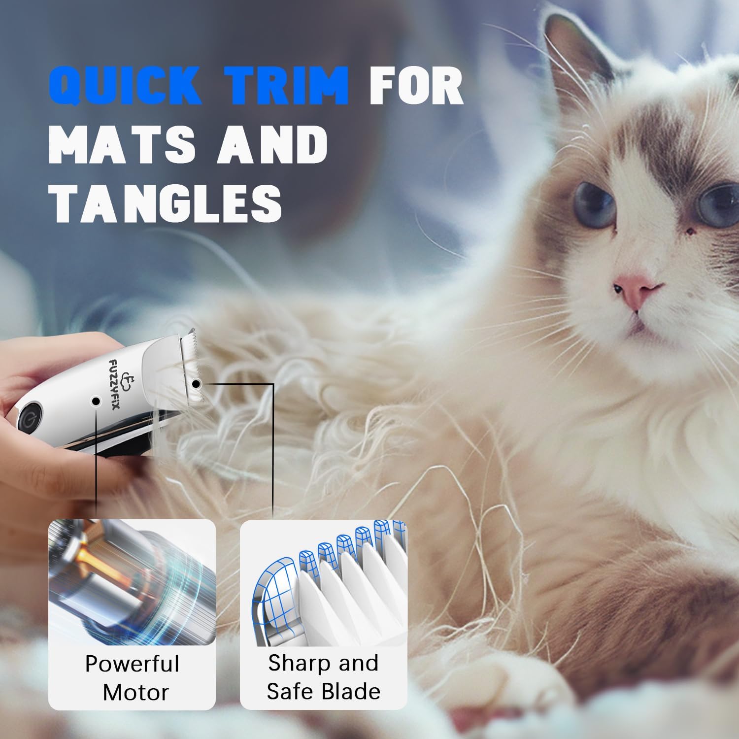 FuzzyFix professional pet trimmer showcasing the IPX7 waterproof body under running tap water.