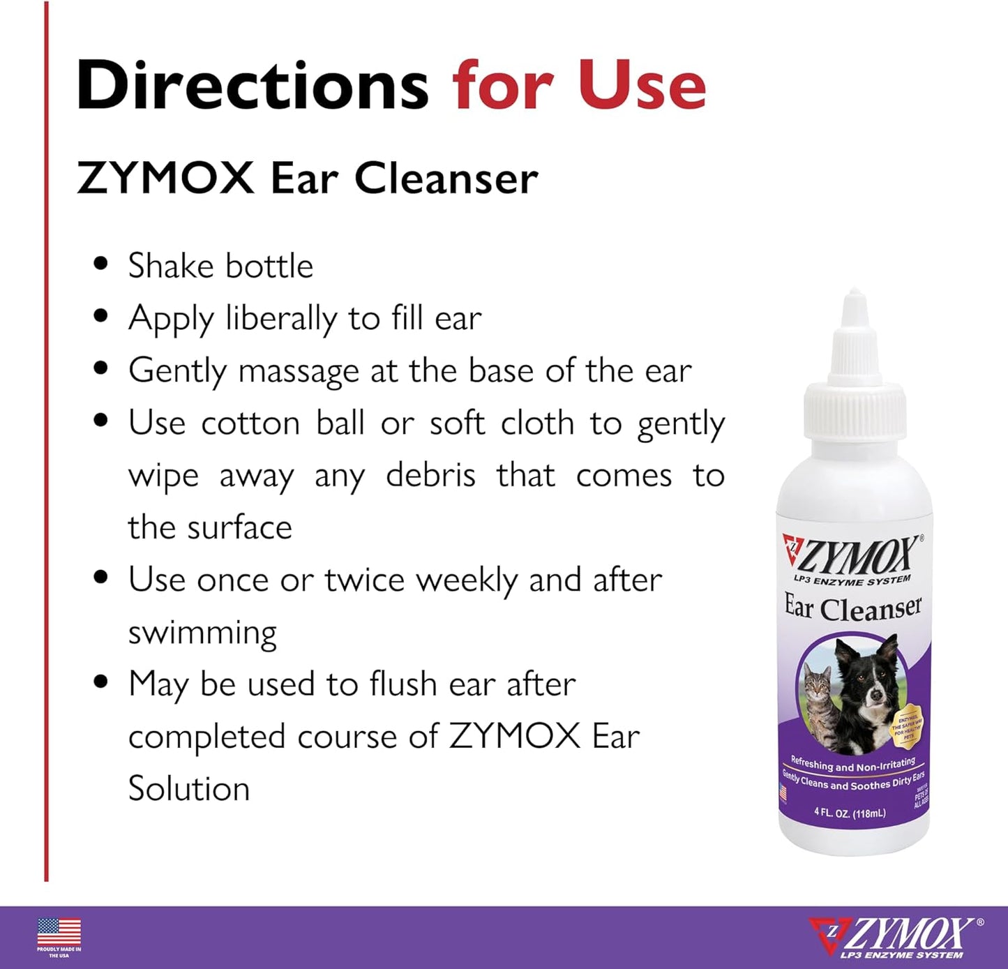Close up of Zymox pet ear cleaning solution label