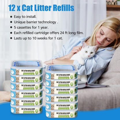Twelve pack of premium Zippland pet waste cartridges neatly arranged for storage convenience.
