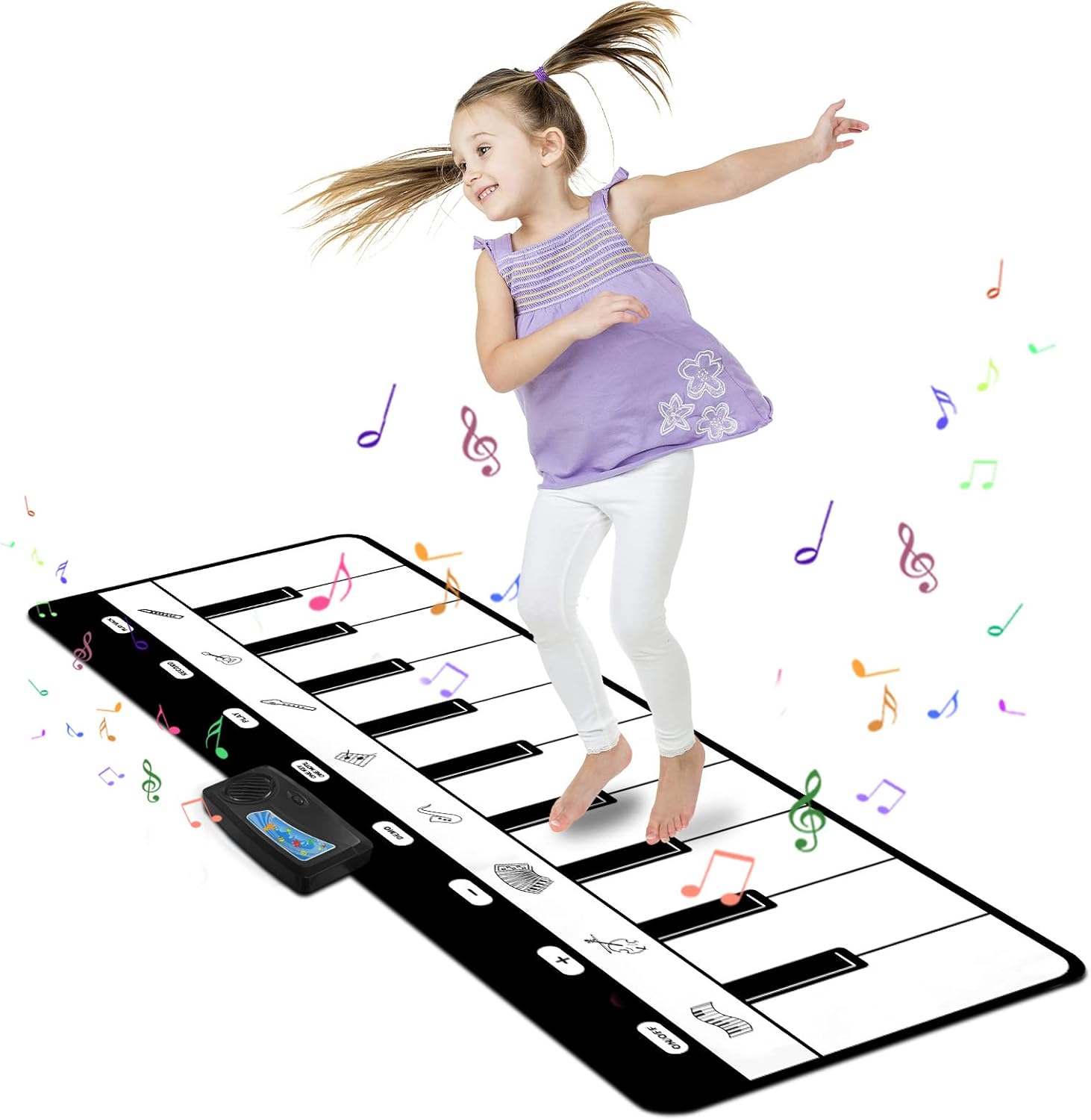 M SANMERSEN kids musical floor piano mat front view showing black and white keys