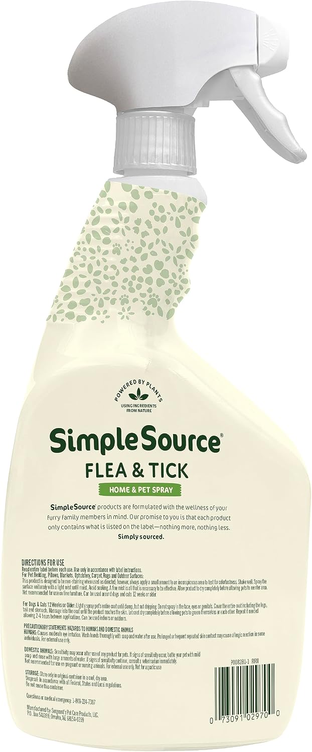 SimpleSource flea and tick spray label showing natural ingredients