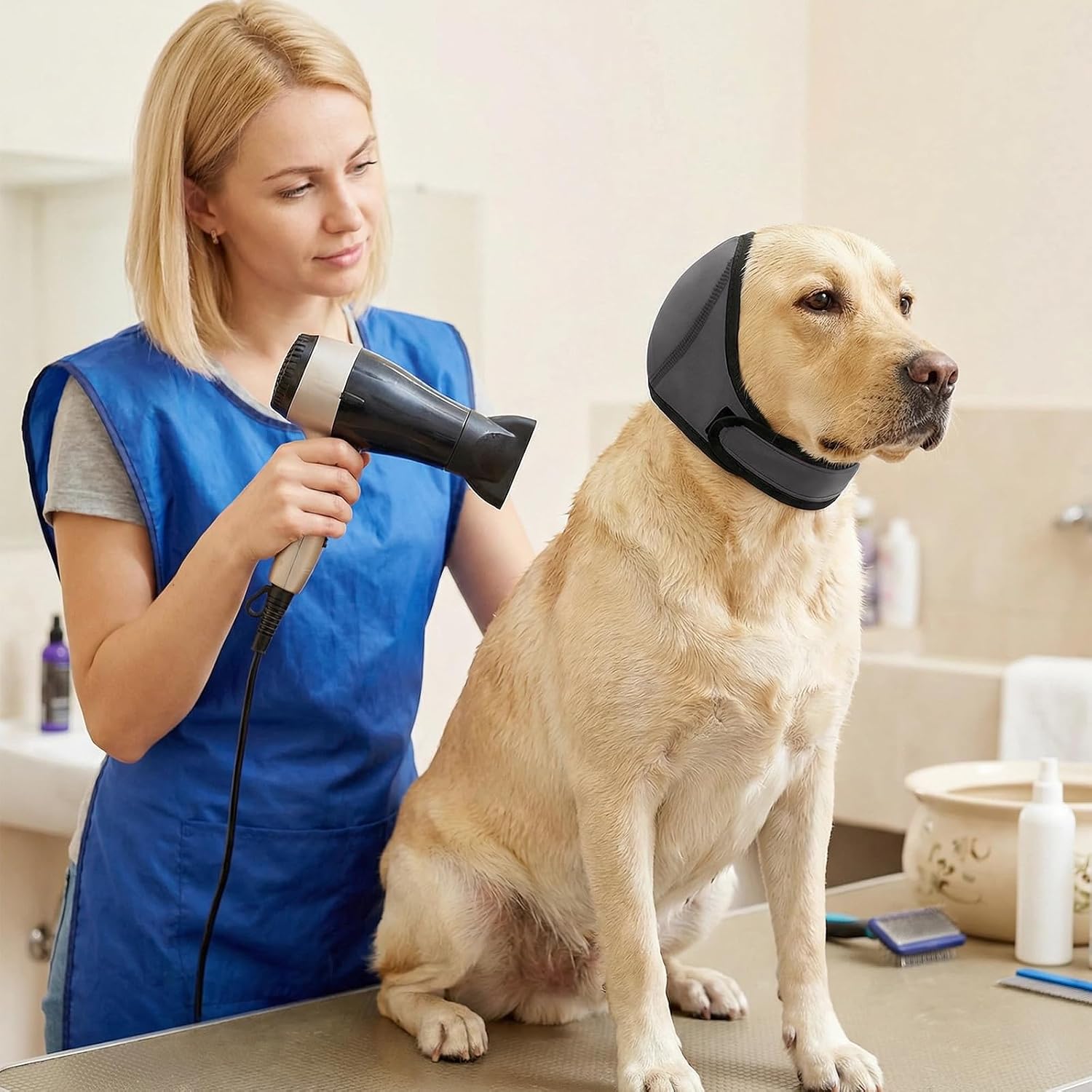 Faluckyy dog ear muffs preventing aural hematoma through the anti-shake chin strap design.