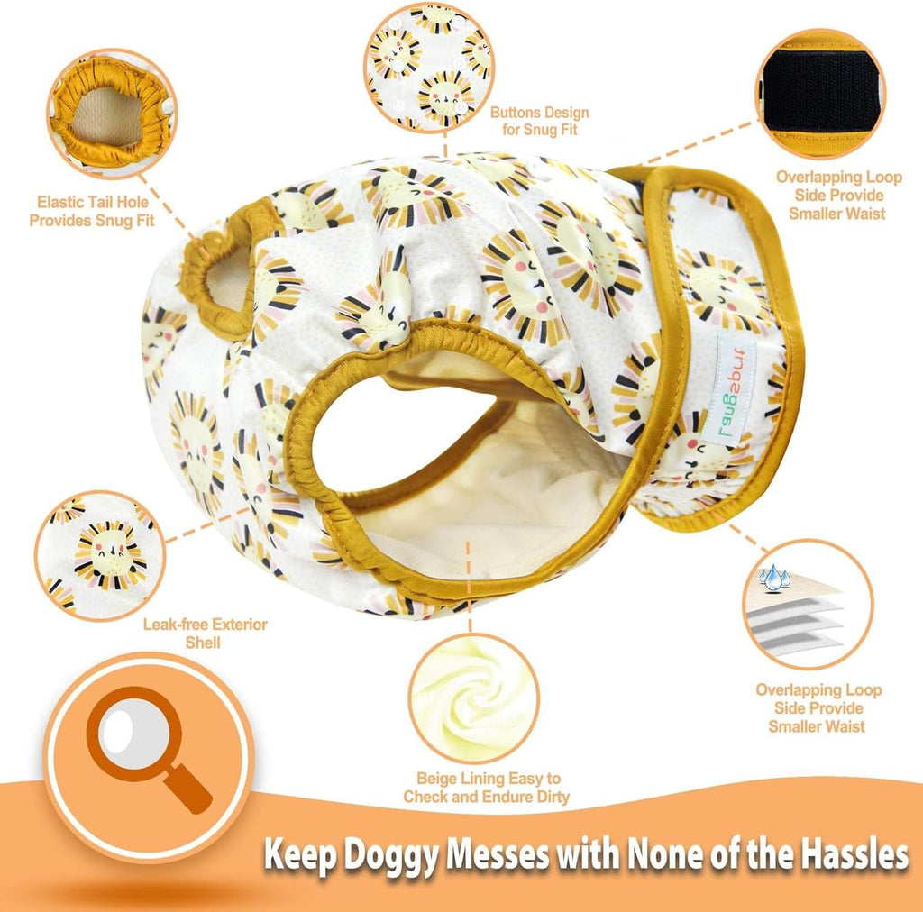 Langsprit leakproof female puppy heat panties showing adjustable snap buttons.