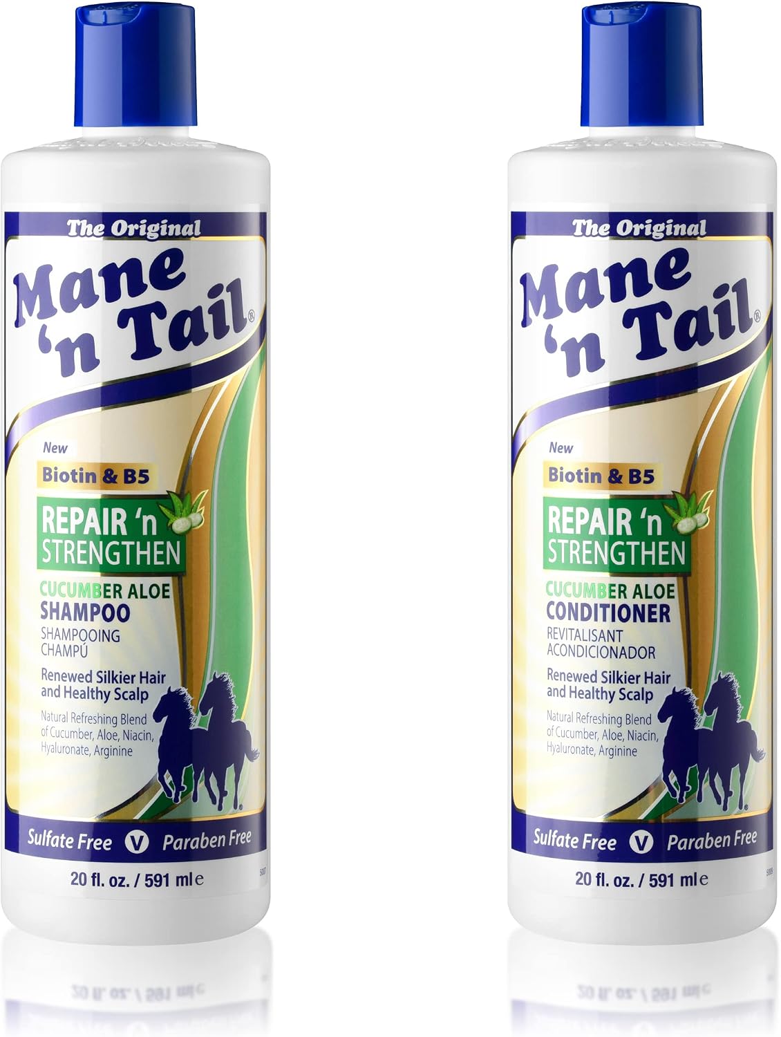 Mane 'n Tail Repair 'n Strengthen Shampoo and Conditioner bottles front view