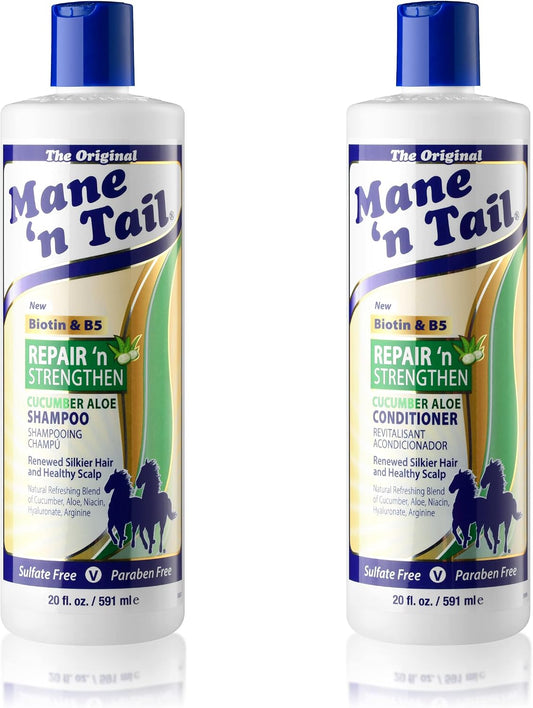 Mane 'n Tail Repair 'n Strengthen Shampoo and Conditioner bottles front view