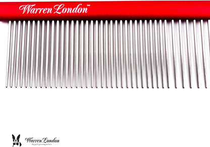 Comparison view of the Warren London detangling comb removing loose hair and mats safely from long fur.