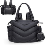 Ilcolpo puffer diaper bag tote front view in black