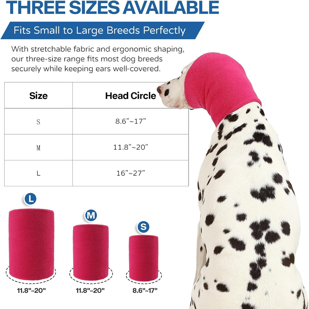 Dog ear muffs for noise protection being worn by a pet during a thunderstorm.