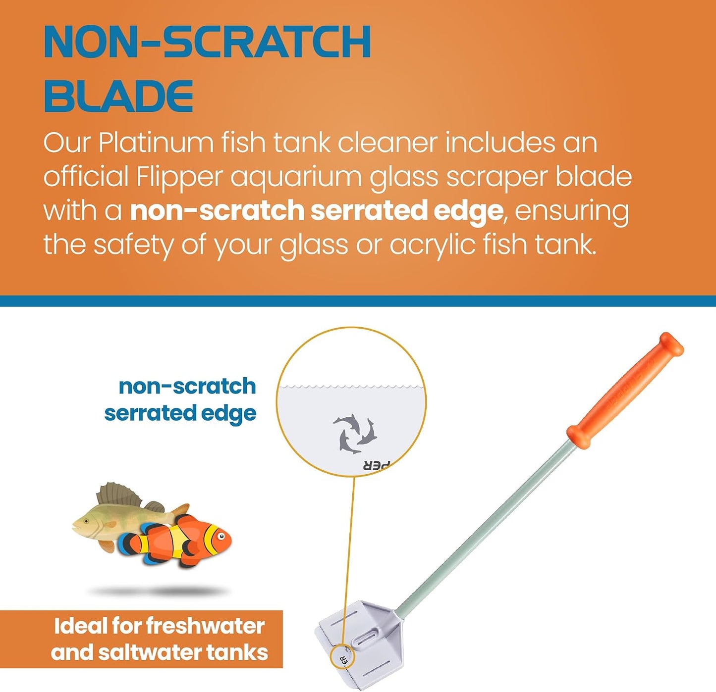Solid fiberglass handle of the FL!PPER Platinum scraper for deep aquarium cleaning