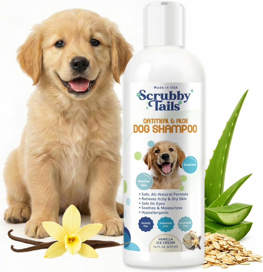 Scrubby Tails Oatmeal Puppy Shampoo front bottle view