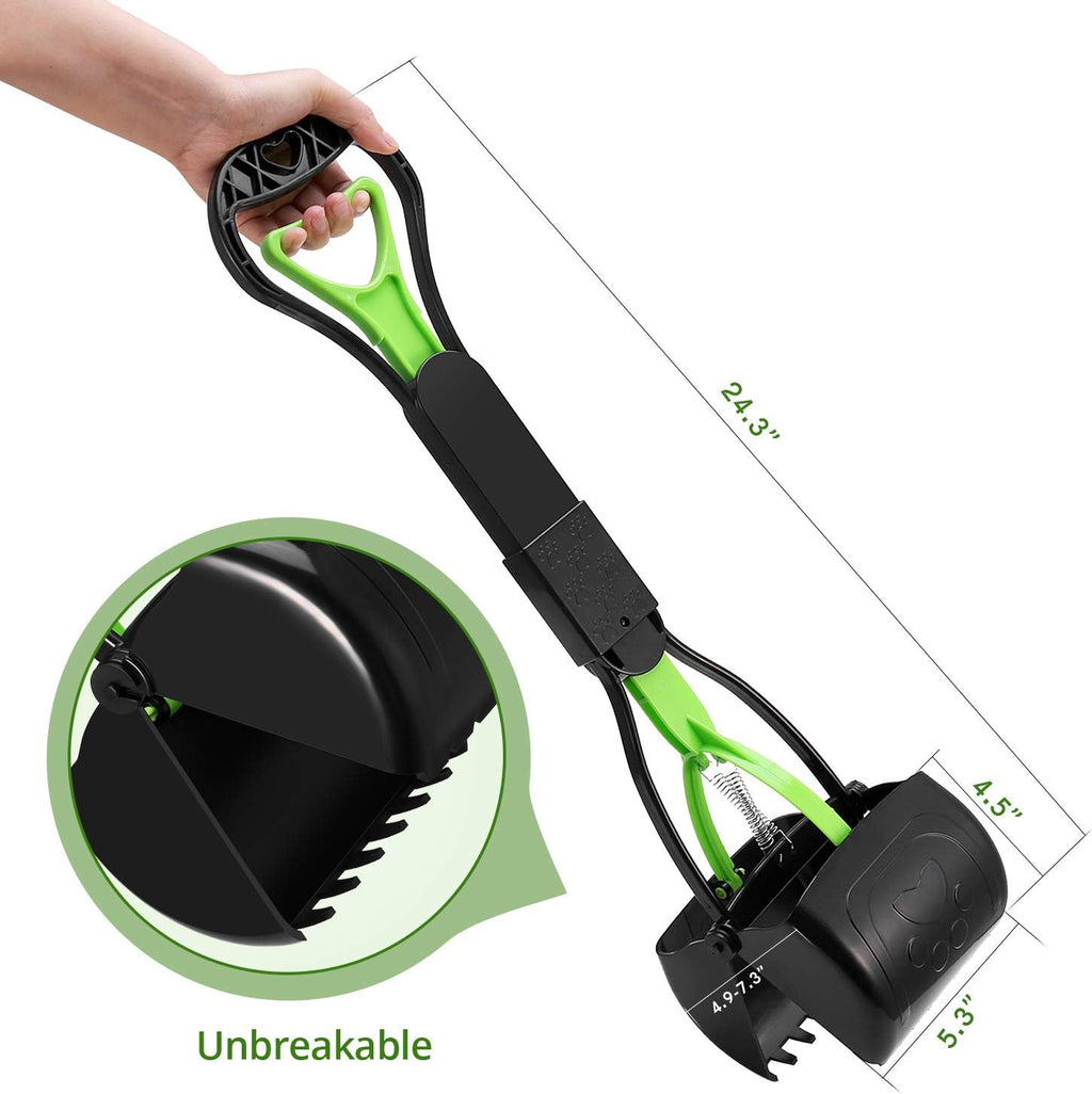 PPOGOO non breakable pet scooper folded in half showing compact storage capability.