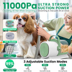 Close-up of the eleven thousand Pascal pet hair vacuum suction nozzle removing loose dog fur.